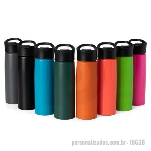 Squeeze personalizado - Squeeze alumínio de 750ml com pintura fosca. Squeeze com tampa plástica rosqueável, alça e tampa protetora para o bocal.