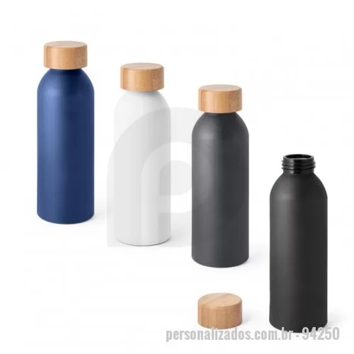 Squeeze personalizado - Squeeze de alumínio com acabamento mate e tampa em bambu. Capacidade até 550 ml. Food grade. ø65 x 197 mm