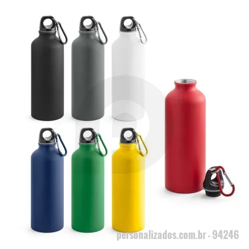 Squeeze personalizado - Squeeze em alumínio com acabamento mate e mosquetão para facilitar o transporte. Capacidade até 550 ml.