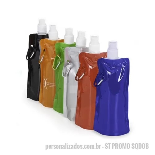 Squeeze personalizado - Squeeze de Plástico Dobrável Promocional, Peso 26 GRAMAS, Dimensões 26,5 x 12 cm, Cor AZUL, BRANCO, PRATA, VERMELHO, VERDE, PRETO E LARANJA, Materia Prima PLÁSTICO., Capacidade 480 ml
