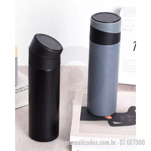 Squeeze personalizado - Mini Garrafa Termica Personalizada, Fabricada com aço inox com dupla camada a mini garrafa termica personalizada está disponível na capacidade de 400 ml, tampa com apoio para celular com rosca com vedação. A personalização da marca é feita à laser em