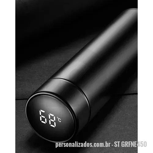 Squeeze personalizado - Garrafa Termica Inox Personalizada, Com design moderno e elegante a garrafa térmica inox personalizado possui dupla camada que mantém a temperatura da bebida, conta ainda com sensor digital e capacidade de 450 ml. Brinde perfeito para presentar clien