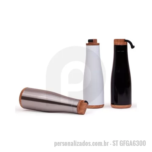 Squeeze personalizado - Garrafa de Água de Aço Inoxidável Personalizada, Com design moderno, a garrafa de água de aço inoxidável personalizada possui bom espaço para imprimir a logomarca em laser. Com detalhes em madeira, tampa rosqueável e capacidade de 750 ml é a escolha 