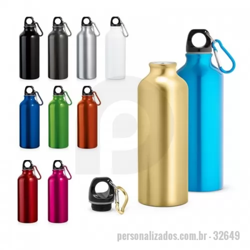 Squeeze personalizado - Squeeze em alumínio com mosquetão e capacidade até 500 mL. Food grade. Caixa branca 94656 vendida opcionalmente. ø66 x 210 mm