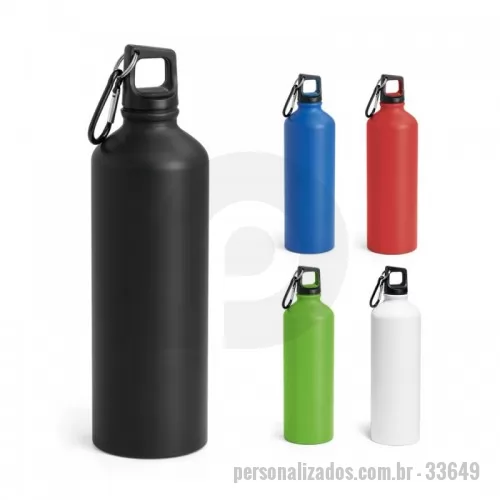 Squeeze personalizado - Squeeze em alumínio com acabamento matt, tampa em PP e mosquetão. Capacidade até 800 ml. Food grade. Caixa branca 94658 vendida opcionalmente. ø73 x 259 mm