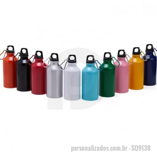 Squeeze personalizado - Squeeze Personalizado - SQ9138 - Squeeze de alumínio com capacidade de 420ml com tampa plástica rosqueável. Acompanha mosquetão. - 153965 - Squeeze