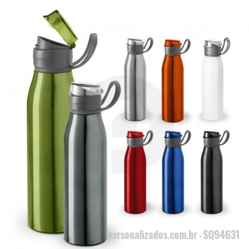Squeeze personalizado - Squeeze Personalizado - SQ94631 - Squeeze em alumínio e com tampa flip top em AS e alça para facilitar o transporte. Capacidade até 650 mL. Food grade. Caixa branca 94657 vendida opcionalmente. ø66 x 250 mm  - 153995 - Squeeze