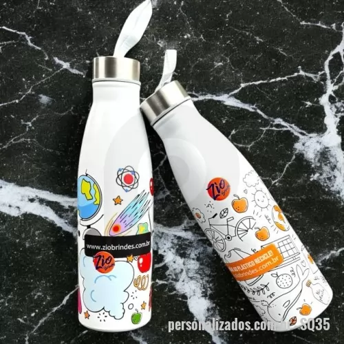 Squeeze personalizado - Squeeze Personalizada – SQ35 Garrafa 750ml em inox com tampa rosqueável e pintura fosca. Obs.: Não é um modelo térmico. Com personalização laser ou gravação digital colorida ou laser