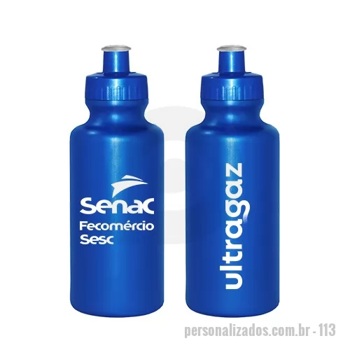 Squeeze personalizado - Squeeze de PE resistente e flexível, tampa rosqueável em PP e bico em PVC cristal. Acabamento e vedação impecável. Capacidade de 550 mL