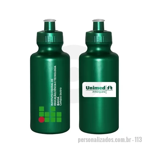 Squeeze personalizado - Squeeze de PE resistente e flexível, tampa rosqueável em PP e bico em PVC cristal. Acabamento e vedação impecável. Capacidade de 550 mL