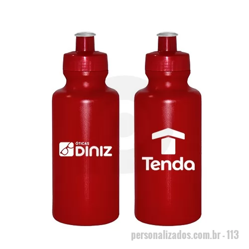 Squeeze personalizado - Squeeze de PE resistente e flexível, tampa rosqueável em PP e bico em PVC cristal. Acabamento e vedação impecável. Capacidade de 550 mL