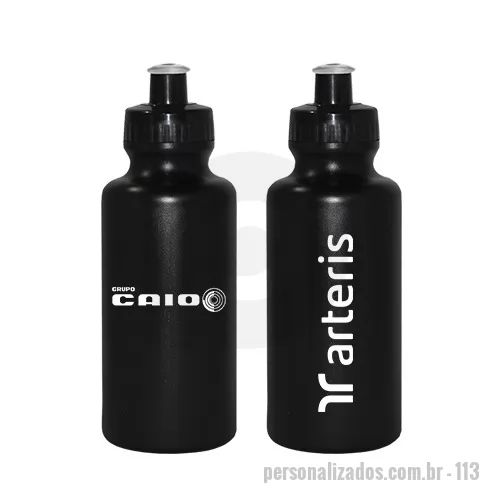 Squeeze personalizado - Squeeze de PE resistente e flexível, tampa rosqueável em PP e bico em PVC cristal. Acabamento e vedação impecável. Capacidade de 550 mL
