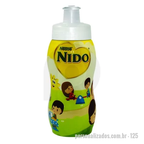 Squeeze personalizado - Squeeze em PE resistente e flexível, 250 mL. Bico em PVC Cristal que permite a vedação impecável. Tamanho portátil, ideal para mulheres e crianças. Método de impressão Sleeve.