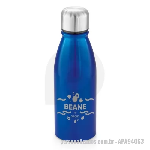 Squeeze personalizado - Squeeze em alumínio com tampa em aço inox. Capacidade até 500 ml. Certificação EU Food Grade. ø67 x 205 mm.