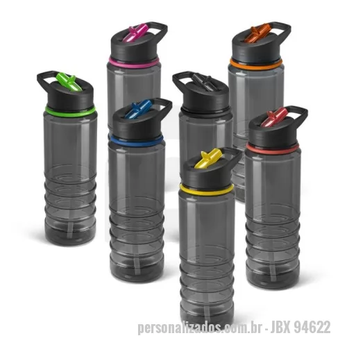 Squeeze personalizado - Squeeze em AS e tampa em PP, com bico de canudo flip e canudo flexível no interior. Capacidade até 650 mL. 