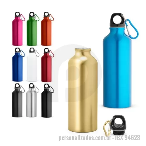 Squeeze personalizado - Squeeze em alumínio com mosquetão para fácil transporte. Capacidade até 530 mL. 