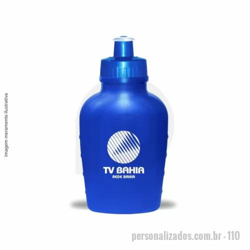 Squeeze personalizado - Cantil em PE resistente e flexível, tampa rosqueável em PP e bico em PVC cristal. Acabamento e vedação impecável. Capacidade de 500 ml.