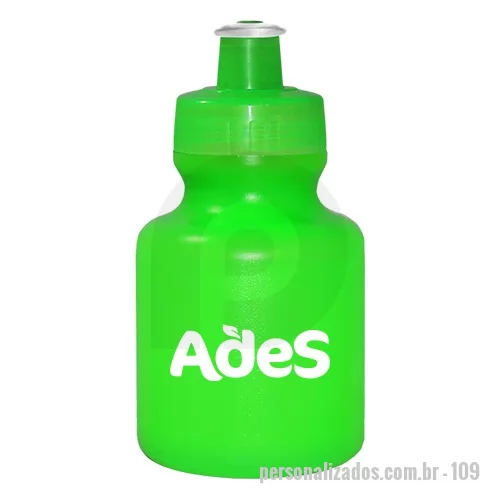 Squeeze personalizado - Squeeze de PE resistente e flexível, tampa rosqueável em PP e bico em PVC cristal. Acabamento e vedação impecável. Capacidade de 300ml.