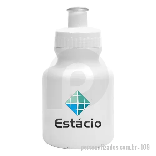 Squeeze personalizado - Squeeze de PE resistente e flexível, tampa rosqueável em PP e bico em PVC cristal. Acabamento e vedação impecável. Capacidade de 300ml.