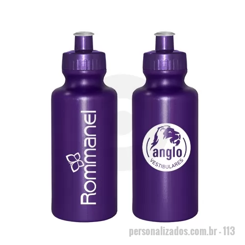 Squeeze personalizado - Squeeze de PE resistente e flexível, tampa rosqueável em PP e bico em PVC cristal. Acabamento e vedação impecável. Capacidade de 550ml