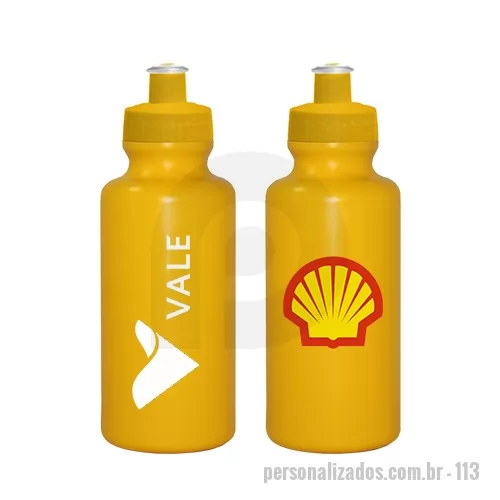 Squeeze personalizado - Squeeze de PE resistente e flexível, tampa rosqueável em PP e bico em PVC cristal. Acabamento e vedação impecável. Capacidade de 550ml