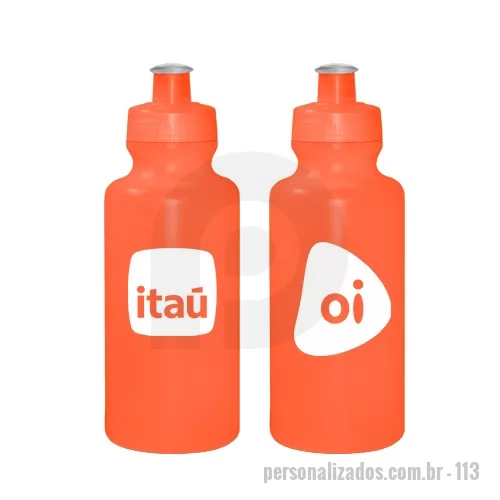 Squeeze personalizado - Squeeze de PE resistente e flexível, tampa rosqueável em PP e bico em PVC cristal. Acabamento e vedação impecável. Capacidade de 550ml
