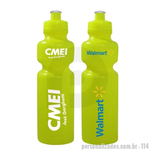 Squeeze personalizado - Squeeze de PE resistente e flexível, tampa rosqueável em PP e bico em PVC cristal. Acabamento e vedação impecável. Capacidade de 750ml.