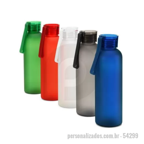 Squeeze personalizado - Squeeze Personalizado - 54299 - Squeeze esportiva em PET 100% reciclado, com acabamento fosco. A tampa em PS, à prova de vazamentos, possui fita em silicone que facilita o transporte. Capacidade at&eacute, 600 mL. Certificação EU Food Grade. ø66 x 215 mm - 179409 - Squeeze