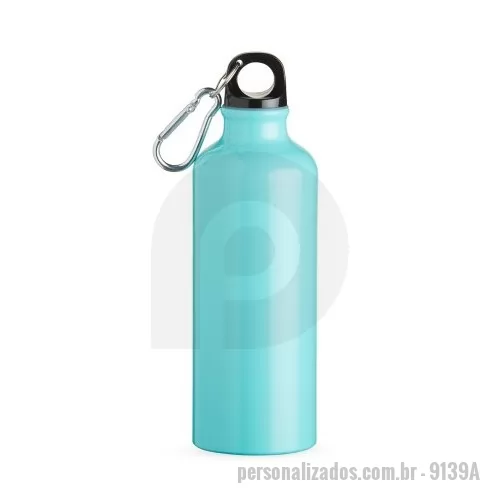 Squeeze personalizado - Squeeze 500ml de alumínio com pintura metalizada, tampa rosqueável e acompanha um segundo bico com mosquetão (não é térmico).  Medidas aproximadas para gravação: (CxL): 14,3 cm x 6 cm Tamanho: (CxL): 21,3 cm x 6,5 cm