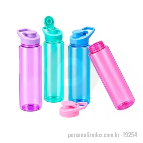 Squeeze personalizado - queeze em plástico AS livre de BPA com capacidade máxima de 850ml. Possui tampa rosqueável em plástico polipropileno (PP) com alça fixa e tampa protetora para o bocal.