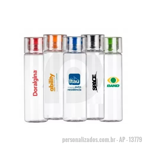 Squeeze personalizado - Squeeze plástico 600 ml com tampa rosqueável. Material plástico transparente com tampa, possui bico/tampa interna emborrachada colorida. Ambas rosqueáveis.