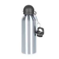 Squeeze 500ml de inox com pintura metalizada, tampa rosqueável e acompanha um segundo bico com mosquetão (não é térmico).