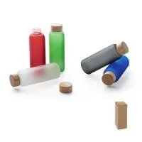 Squeeze de vidro borossilicato fosco com tampa em bambu e capacidade até 500 mL. Certificação EU Food Grade. Fornecido em caixa presente de papel kraft. ø65 x 190 mm