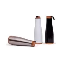 Garrafa de Água de Aço Inoxidável Personalizada, Com design moderno, a garrafa de água de aço inoxidável personalizada possui bom espaço para imprimir a logomarca em laser. Com detalhes em madeira, tampa rosqueável e capacidade de 750 ml é a escolha 