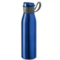 Squeeze em alumínio e tampa flip flop em AS e PP, com alça em silicone para facilitar o transporte. Capacidade até 650 ml. Certificação EU Food Grade. ø66 x 250 mm.