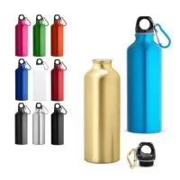 Squeeze em alumínio com mosquetão para fácil transporte. Capacidade até 530 mL. 