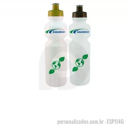 Squeeze plástico personalizado - Squeezes plásticos 750ml personalizados. Squeezes com corpo em polietileno atóxico flexível, válvula em PVC atóxico e tampa em 50% de polipropileno e 50% de fibra de coco ou madeira.