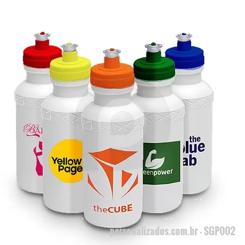 Squeeze plástico personalizado - Squeeze plástico resistente com tampa e bico. Capacidade 500 ml