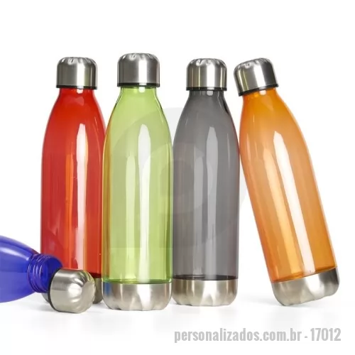 Squeeze plástico personalizado - Garrafa Plástica 700ml  Descrição: Garrafa plástica 700ml translúcida, possui tampa e base em alumínio.  Altura :  25,5 cm  Largura :  7,1 cm  Circunferência :  22,5 cm  Medidas aproximadas para gravação (CxL):  13,5 cm x 6 cm  Peso aproximado (g):  88