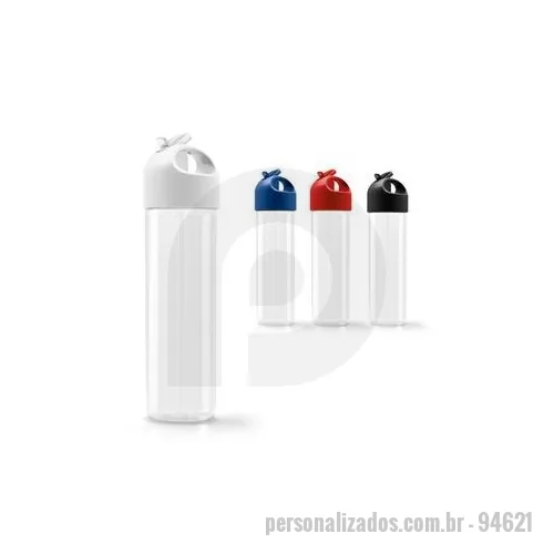 Squeeze plástico personalizado - Squeeze em PS com tampa em PE com bico de canudo flexível no interior e de abertura fácil. Capacidade até 500 mL.