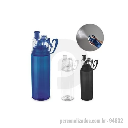 Squeeze plástico personalizado - Squeeze. PS e ABS. Com borrifador de água. Capacidade até 600 ml. Food grade. Caixa branca 94657 vendida opcionalmente. ø66 x 250 mm