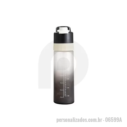 Squeeze plástico personalizado - Squeeze em plástico com borrifador e capacidade para até 650 ml. Possui marcação de volume, tampa rosqueável com trava de segurança para o bocal, alavanca de acionamento do borrifador e alça fixa para transporte. Altura : 26 cm Largura : 9,6 cm Circu