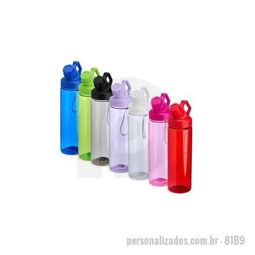 Squeeze plástico personalizado - Squeeze de plástico com capacidade máxima de até 700 ml. Com tampa rosqueável e articulada, o squeeze acompanha uma alça de nylon para facilitar o transporte, tornando-a uma peça prática e indispensável para uma hidratação regular para o dia a dia. A