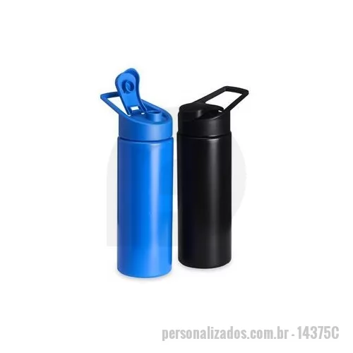 Squeeze plástico personalizado - Squeeze de polietileno 550ml com tampa plástica rosqueável, contém alça e tampa protetora para o bocal. Altura : 21 cm Largura : 9,2 cm Circunferência : 20,6 cm Peso aproximado g : 53