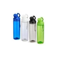 Squeeze plástico livre de BPA, com capacidade máxima de 750 ml e marcação de volume de 700 ml impressa no corpo. Dispõe de bocal plástico com protetor rosqueável para o bocal e alça fixa. Acompanha cordão de nylon para prender à alça da tampa. Altura