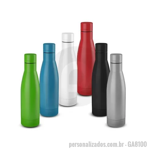 Squeeze térmico personalizado - Garrafa térmica em aço inox com parede dupla isoladao à vácuo, com tampa de inox na cor do produto e anel de silicone para vedação. Capacidadede até 500ml, pintura fosca. 24,7x 7cm