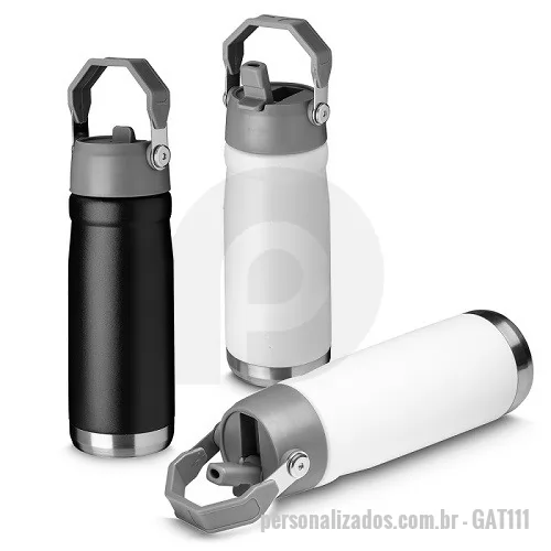 Squeeze térmico personalizado - Garrafa Squeeze Metal Térmico com Alça de Transporte