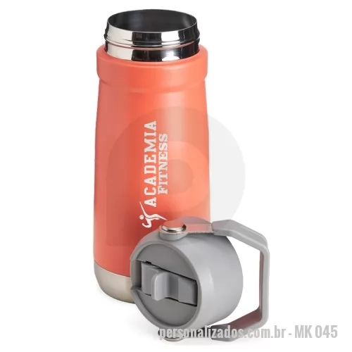Squeeze térmico personalizado - Squeeze térmico em aço inox parede dupla com alça para transporte, bico tipo flix e canudo. Disponível em diversas cores. Gravação da logo a laser. Um presente útil e durável, garantindo a visibilidade da sua logo por muitos anos. Despachamos com frete pago para Sul, Sudeste e Centro Oeste