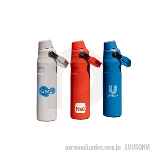 Squeeze térmico personalizado - Squeeze Térmico CoofFlow New Model personalizada para brinde com 720 Ml de capacidade, corpo em aço com parede dupla, tampa removível e clip para prender na lateral, é térmico e alça para transporte e suas bebidas com a temperatura conservada por muito mais tempo. 