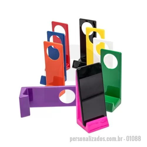 Suporte de Mesa para Celular e Tablet personalizado - Suporte plástico para celular.